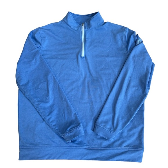 Peter Millar Perth Melange performance 1/4 zip blue Large golf outdoor LSCC 1908 - Picture 2 of 9